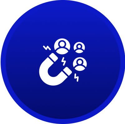 Magnet attracting people icons on blue background.